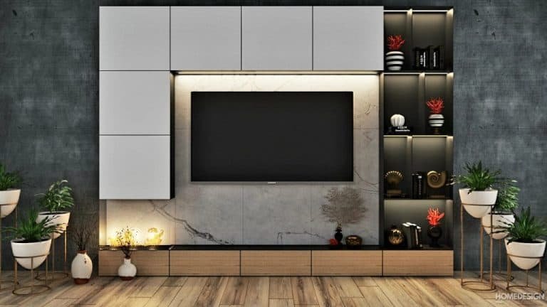 TV unit and feature wall by HDP in Lucknow