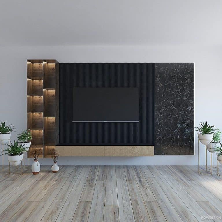 TV unit and feature wall by HDP in Lucknow