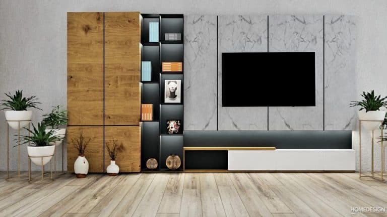 TV unit and feature wall by HDP in Lucknow