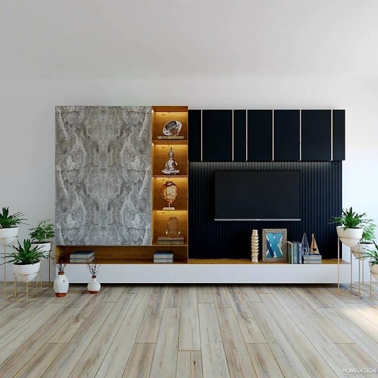 TV unit and feature wall by HDP in Lucknow