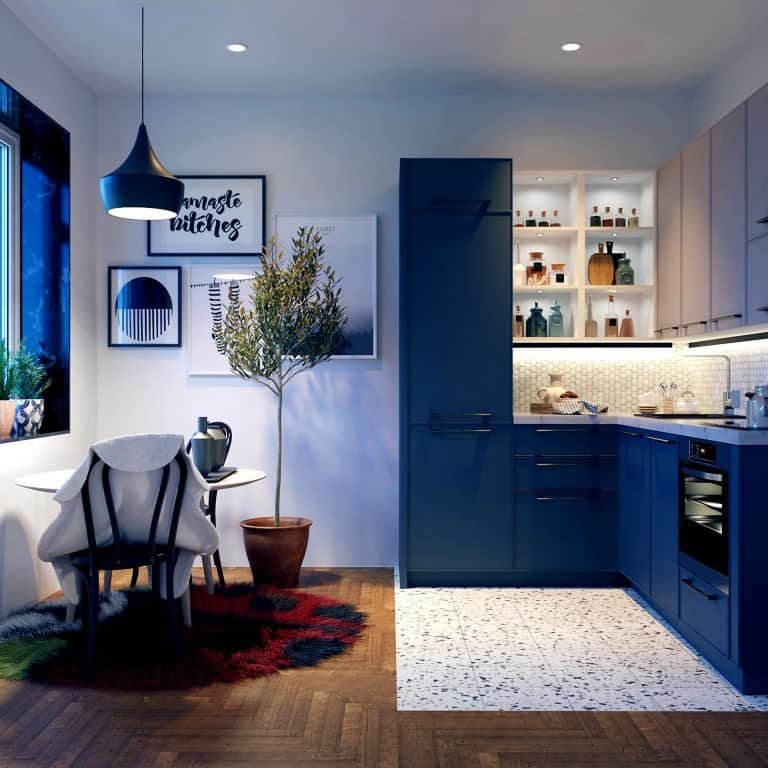 Blue L shaped Kitchen design