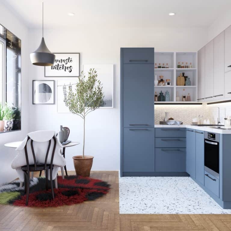 Blue small kitchen design