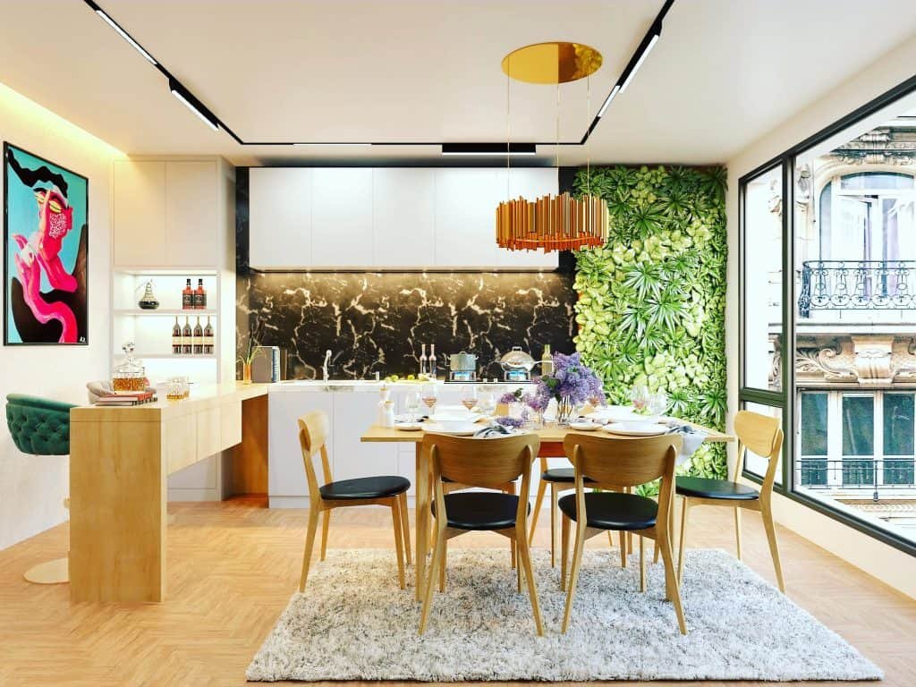 kitchen design with vertical garden
