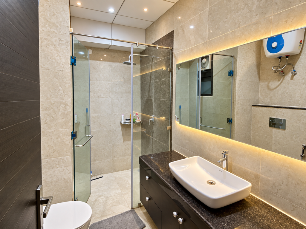 Bathroom with glass shower vessel sink, Hind Nagar, Kanpur Road, Lucknow