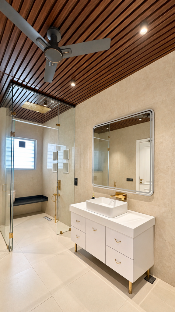 Bathroom with white vanity glass shower, Sarojini Nagar, Lucknow