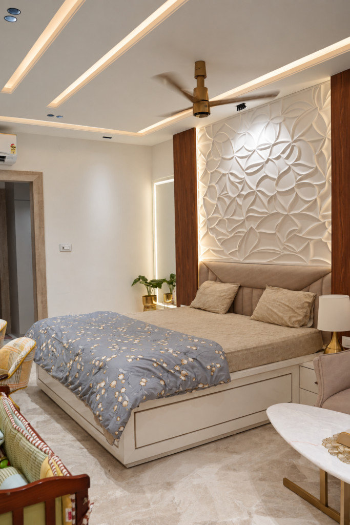 Bedroom with floral headboard portrait, near CCS International Airport, Lucknow