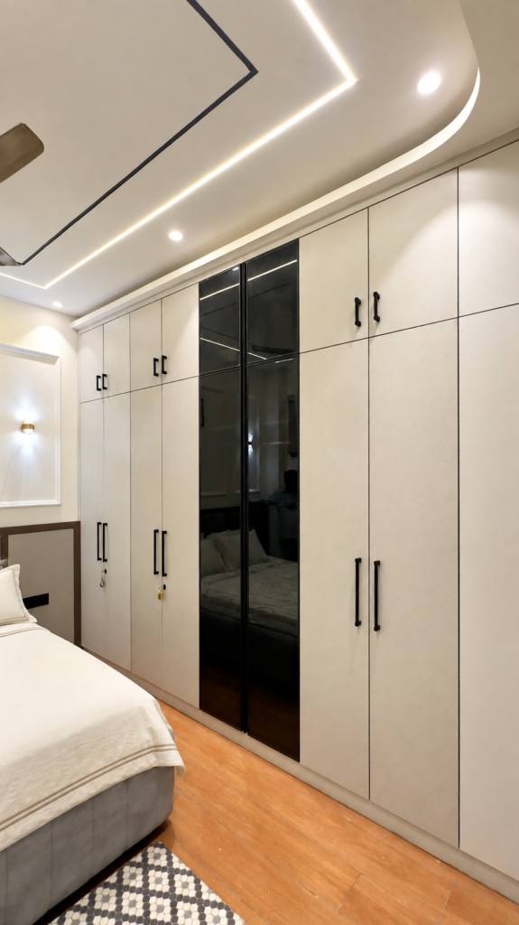 Bedroom with glass front wardrobe, Ashiyana Colony, Lucknow