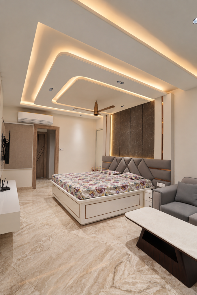 Bedroom with tufted headboard portrait, near CCS International Airport, Lucknow