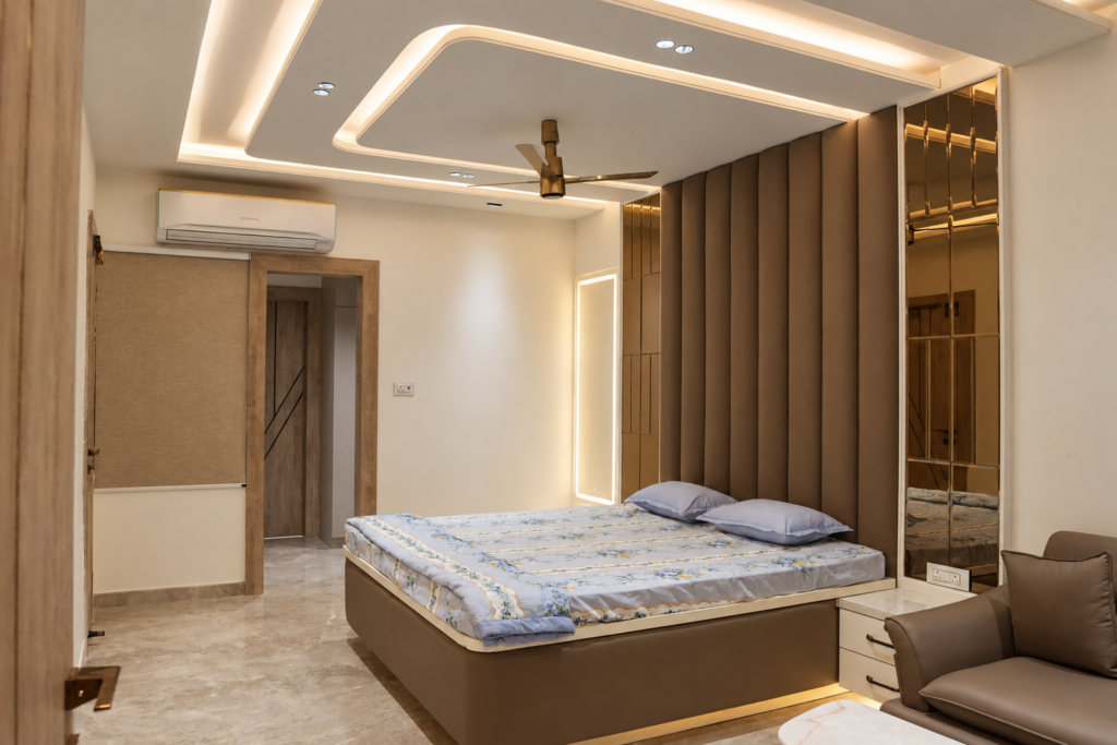 Bedroom with upholstered bed wardrobe, near CCS International Airport, Lucknow