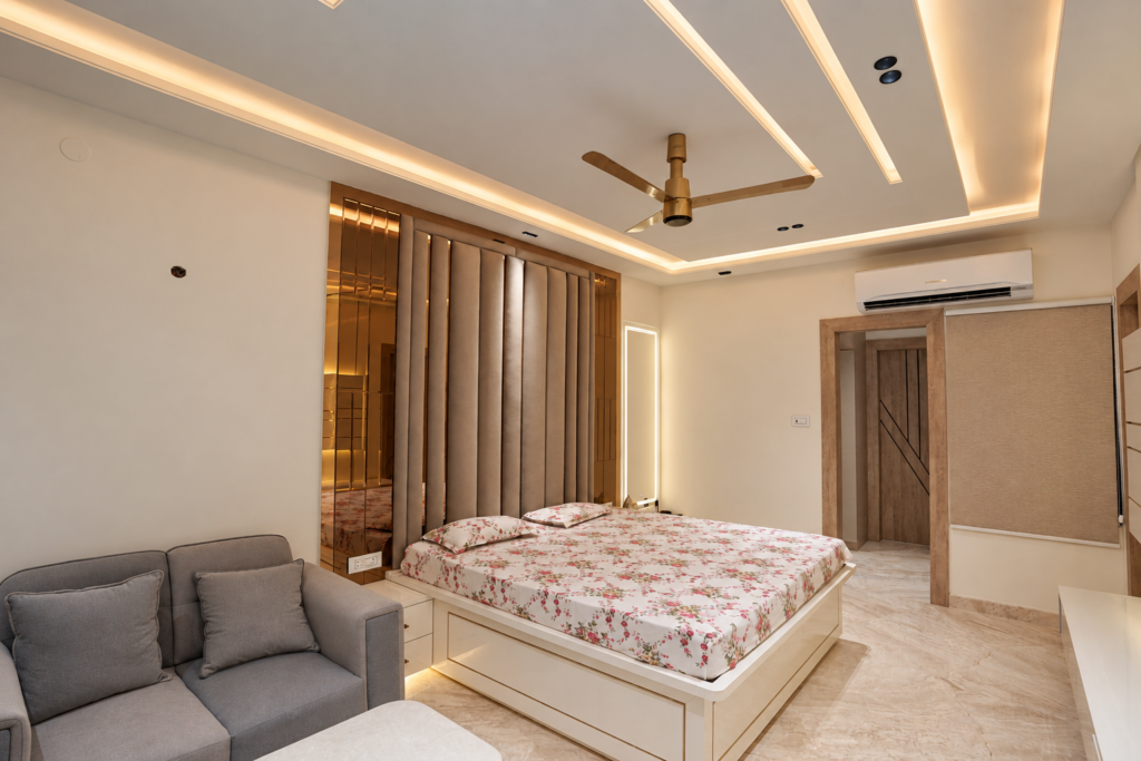 Bedroom with wardrobe wall and bed, near CCS International Airport, Lucknow