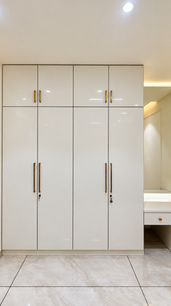 Bedroom with white wardrobe front view, Sarojini Nagar, Lucknow