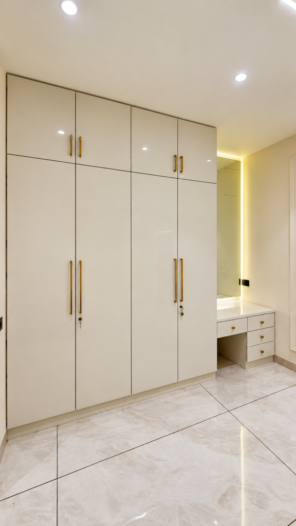 Bedroom with white wardrobe study vanity, Sarojini Nagar, Lucknow