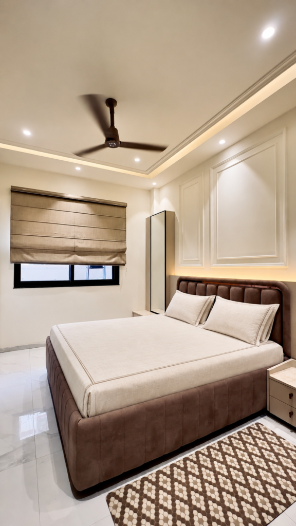 Bedroom with wood bed window view, Ashiyana Colony, Lucknow