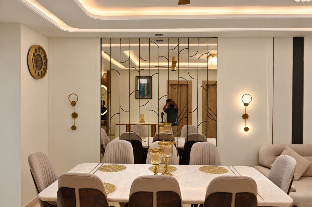 Dining room with mirror wall marble table, near CCS International Airport, Lucknow