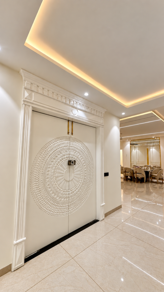 Hallway with decorative feature wall, Sarojini Nagar, Lucknow