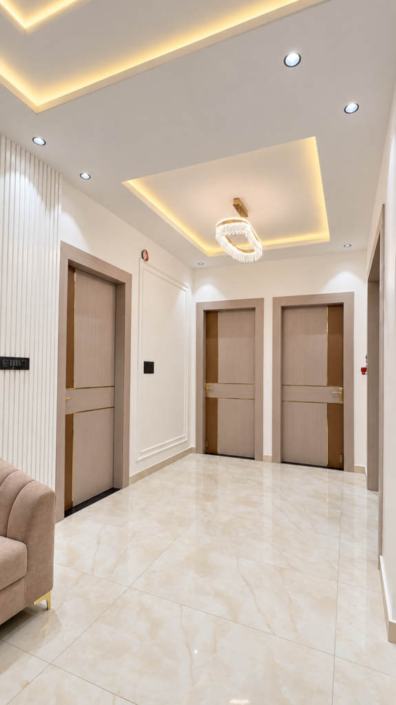 Home hallway with cove ceiling lighting, Telibagh, Lucknow