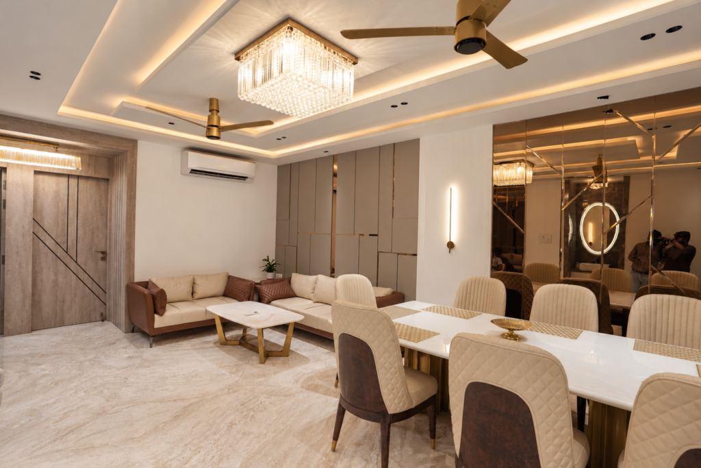 Living dining room with marble dining set, near CCS International Airport, Lucknow