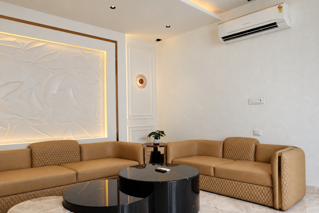 Living room with neutral seating, near CCS International Airport, Lucknow