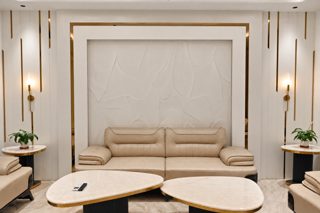 Living room with symmetrical feature wall, near CCS International Airport, Lucknow