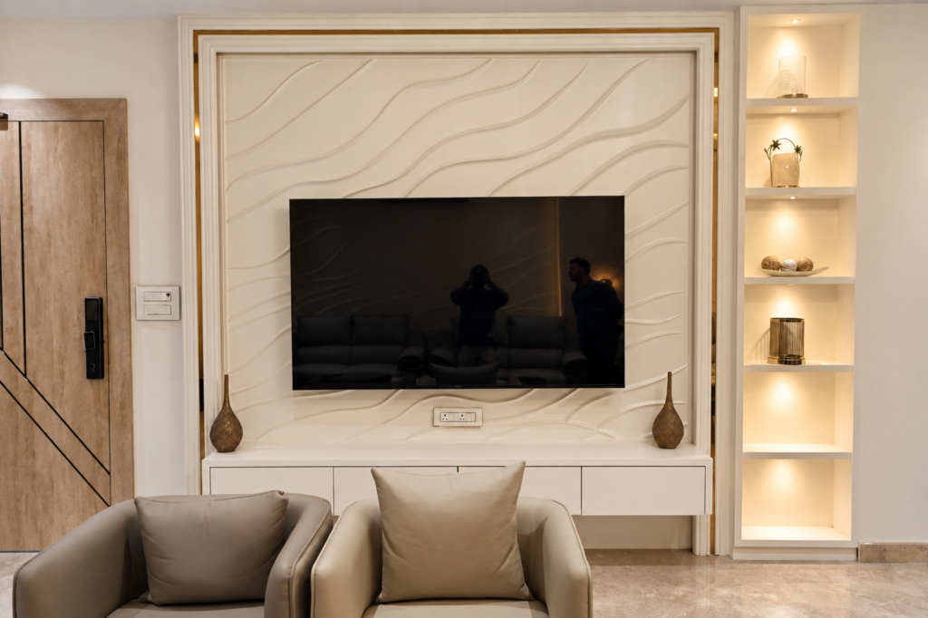 Living room with TV wall niches, near CCS International Airport, Lucknow
