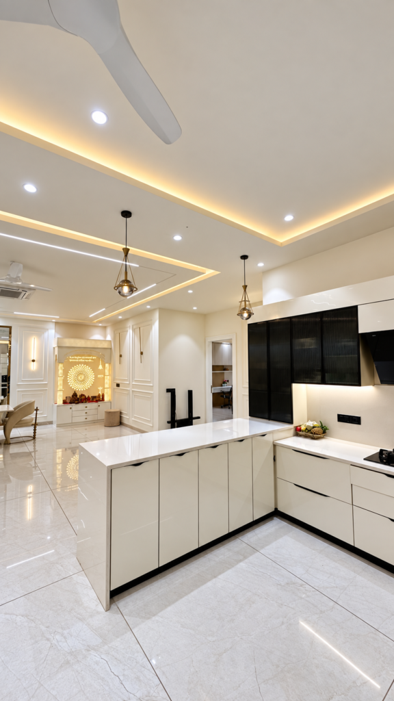 Modular kitchen with breakfast counter open plan, Sarojini Nagar, Lucknow