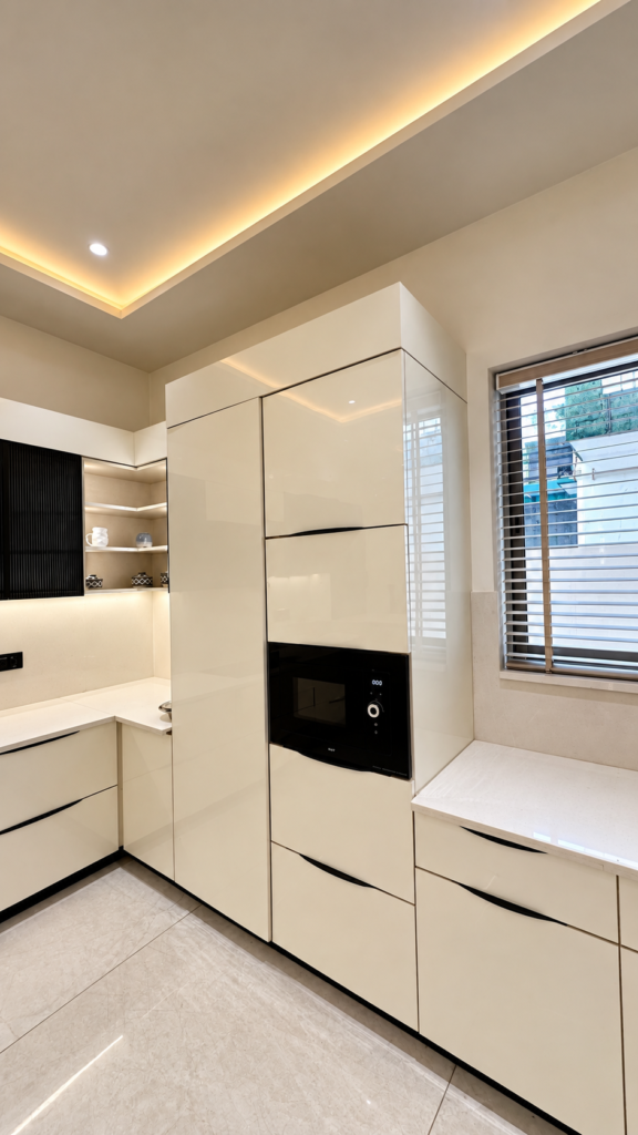 Modular kitchen with oven white cabinets, Sarojini Nagar, Lucknow