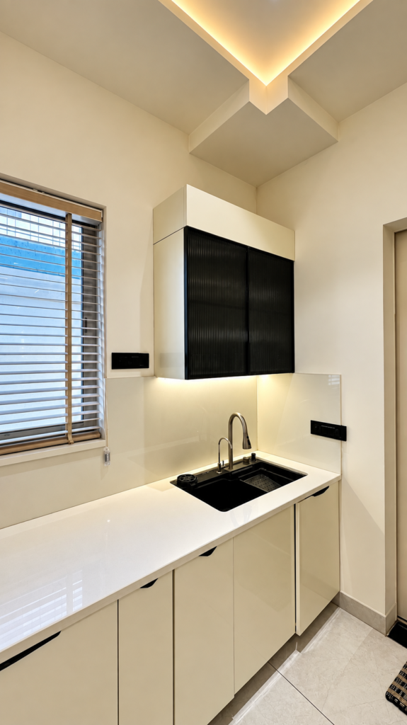Modular kitchen with sink window view, Sarojini Nagar, Lucknow