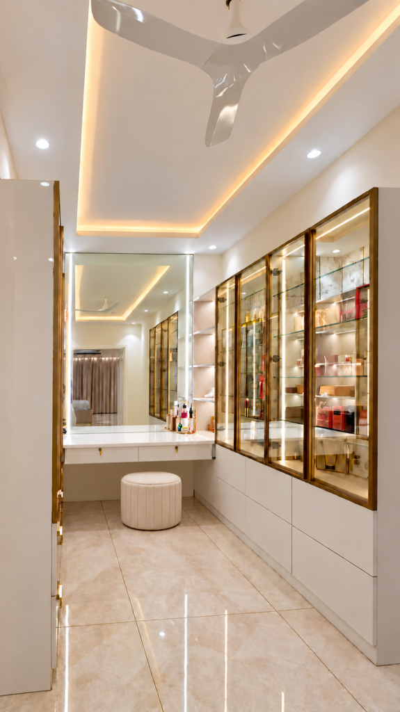 Walk in wardrobe with glass cabinets vanity, Sarojini Nagar, Lucknow